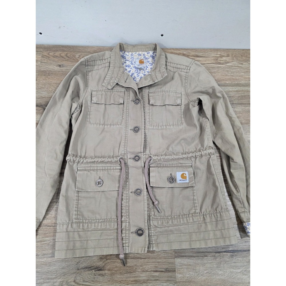 Carhartt Voyager Vintage Women's Tan Utility Safari Jacket Floral Khaki Small
